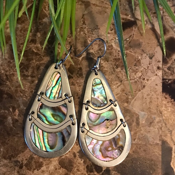 Vintage Mexican Sterling Silver Mother of Pearl Dangle Earrings AS IS Boho - Picture 5 of 5